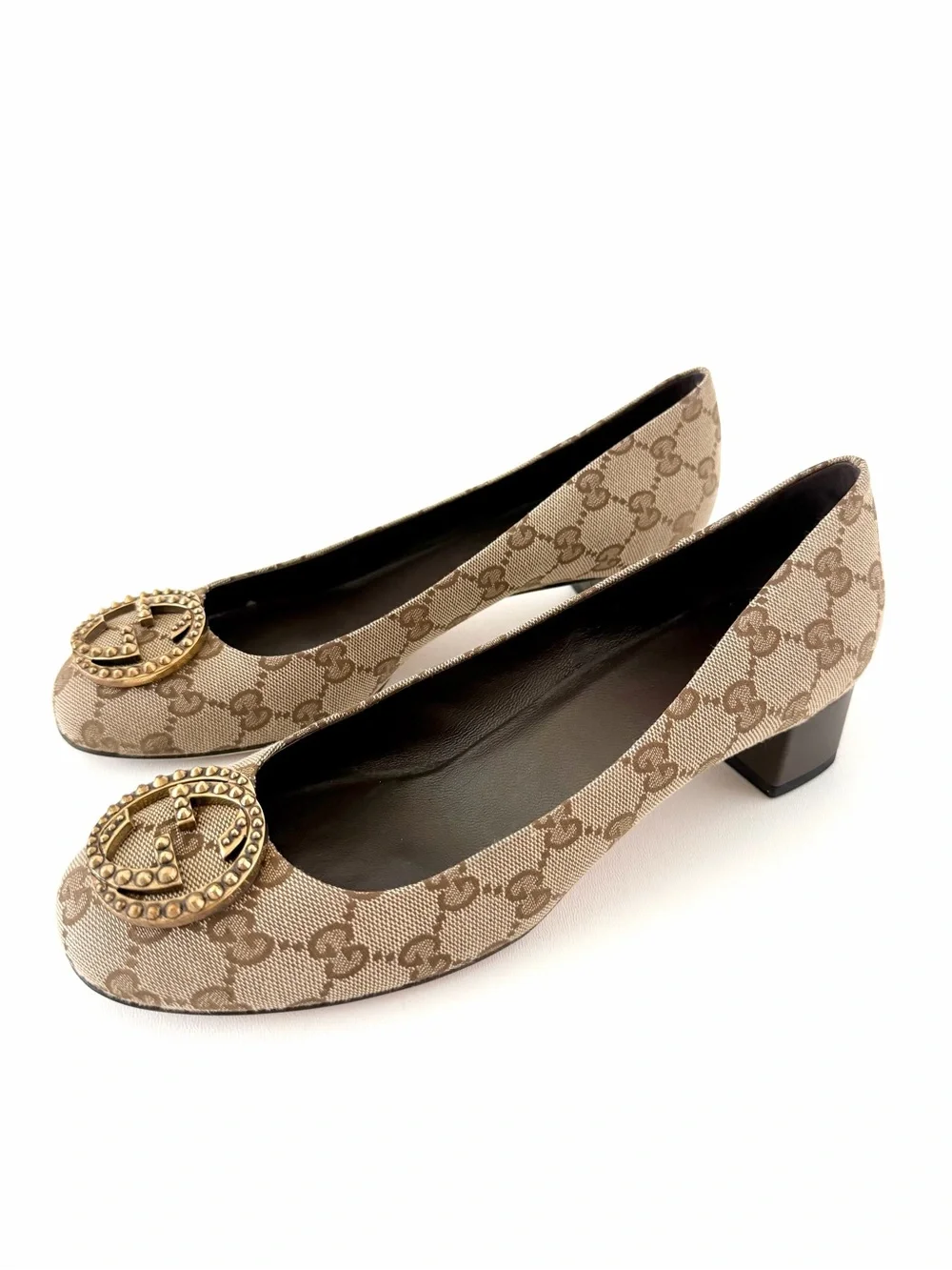 GUCCI | GG Monogram Canvas Interlocking G Block Heel Office Work Pumps EU 39